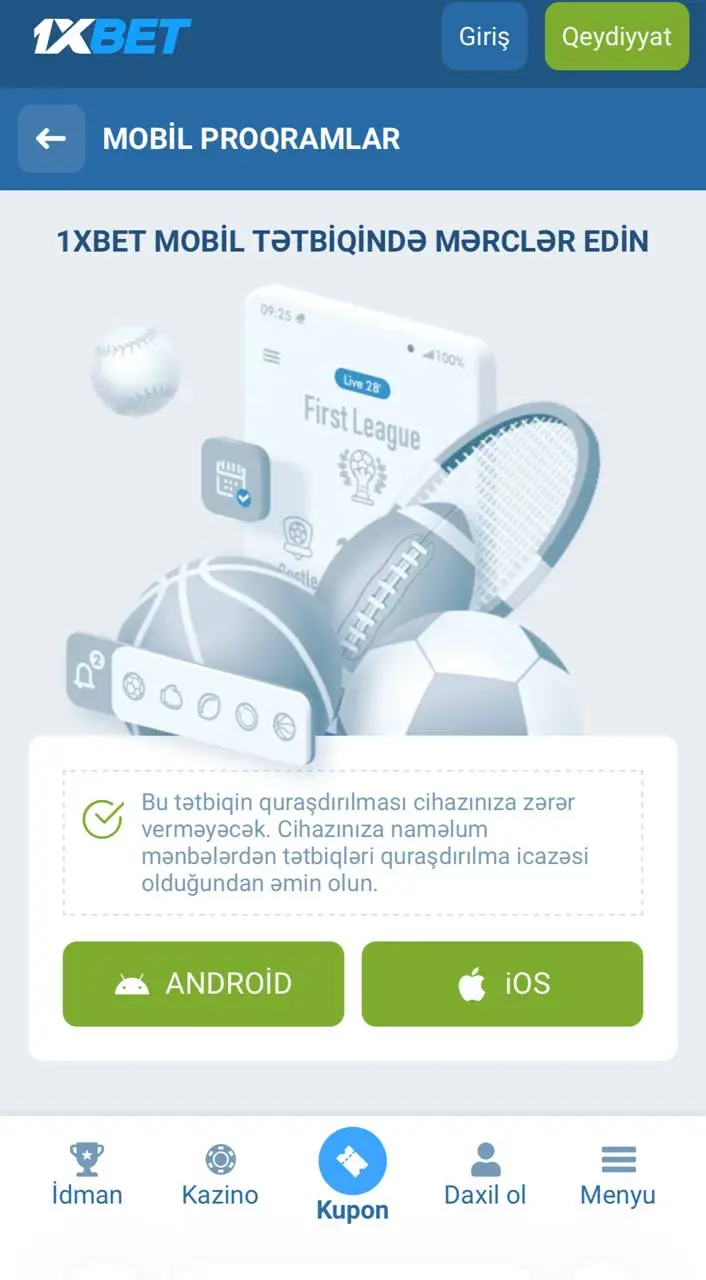 1xbet yükle Android və iOS üçün